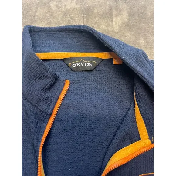 Orvis Troutbum 1/4 Zip Pullover Sweater Mens Large Blue Waffle Weave Fleece - Picture 5 of 7